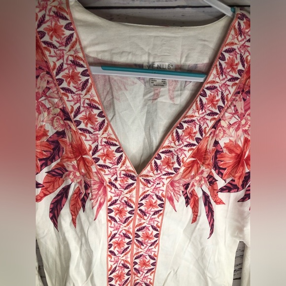 VENUS cream and pink embellished relaxed linen blouse - Picture 9 of 11